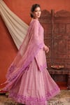 Buy_Farha Syed_Pink Chanderi Silk, Organza, Taffeta, Shantoon Embroidery, Kurta Sharara Set _Online_at_Aza_Fashions