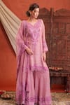 Buy_Farha Syed_Pink Chanderi Silk, Organza, Taffeta, Shantoon Embroidery, Kurta Sharara Set _at_Aza_Fashions