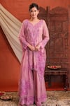 Buy_Farha Syed_Pink Chanderi Silk, Organza, Taffeta, Shantoon Embroidery, Kurta Sharara Set 