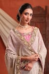 Buy_Farha Syed_Ivory Georgette, Shantoon, Taffeta Sequins, Embroidery, Zari Saree And Blouse Set _Online_at_Aza_Fashions