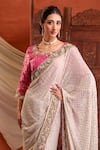 Farha Syed_Ivory Georgette, Shantoon, Taffeta Sequins, Embroidery, Zari Saree And Blouse Set _at_Aza_Fashions