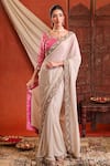 Buy_Farha Syed_Ivory Georgette, Shantoon, Taffeta Sequins, Embroidery, Zari Saree And Blouse Set 