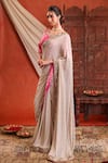 Shop_Farha Syed_Ivory Georgette, Shantoon, Taffeta Sequins, Embroidery, Zari Saree And Blouse Set 