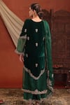 Shop_Farha Syed_Green Velvet, Organza Embroidery, Zari Split V-neck And Kurta Set _at_Aza_Fashions