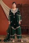 Buy_Farha Syed_Green Velvet, Organza Embroidery, Zari Split V-neck And Kurta Set _at_Aza_Fashions