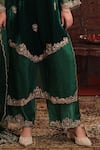 Buy_Farha Syed_Green Velvet, Organza Embroidery, Zari Split V-neck And Kurta Set _Online_at_Aza_Fashions