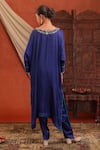 Shop_Farha Syed_Navy Silk, Lycra Sequins, Beads, Embroidery, Metallic Thread Kaftaan And Pant Set _at_Aza_Fashions