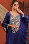 Shop_Farha Syed_Navy Silk, Lycra Sequins, Beads, Embroidery, Metallic Thread Kaftaan And Pant Set _Online_at_Aza_Fashions