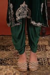 Farha Syed_Green Velvet, Shantoon Embroidery V-neck Phiran Kaftan With Dhoti Pant _Online_at_Aza_Fashions