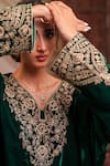 Farha Syed_Green Velvet, Shantoon Embroidery V-neck Phiran Kaftan With Dhoti Pant _at_Aza_Fashions