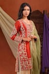 Farha Syed_Red Silk, Organza Embroidery, Zari, Sequins Kurta And Pant Set _Online_at_Aza_Fashions