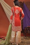 Shop_Farha Syed_Red Silk, Organza Embroidery, Zari, Sequins Kurta And Pant Set _at_Aza_Fashions