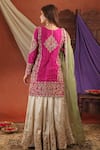 Shop_Farha Syed_Pink Silk, Organza Embroidery, Zari Round Neck, Kurta Set _at_Aza_Fashions