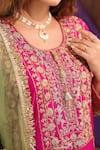 Farha Syed_Pink Silk, Organza Embroidery, Zari Round Neck, Kurta Set _Online_at_Aza_Fashions