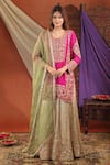 Shop_Farha Syed_Pink Silk, Organza Embroidery, Zari Round Neck, Kurta Set _Online_at_Aza_Fashions