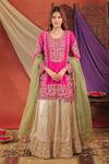 Buy_Farha Syed_Pink Silk, Organza Embroidery, Zari Round Neck, Kurta Set _at_Aza_Fashions