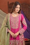 Farha Syed_Pink Silk, Organza Embroidery, Zari Round Neck, Kurta Set _at_Aza_Fashions