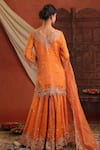 Shop_Farha Syed_Orange Chanderi Silk, Organza Embroidery, Zari V-neck Tissue Kurta Sharara Set _at_Aza_Fashions