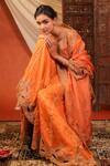Farha Syed_Orange Chanderi Silk, Organza Embroidery, Zari V-neck Tissue Kurta Sharara Set _at_Aza_Fashions