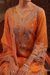 Buy_Farha Syed_Orange Chanderi Silk, Organza Embroidery, Zari V-neck Tissue Kurta Sharara Set 