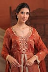 Buy_Farha Syed_Rust Chanderi Silk, Organza Embroidery, Sequins, Zari, Gota Kurta And Skirt Set _Online_at_Aza_Fashions