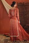 Shop_Farha Syed_Rust Chanderi Silk, Organza Embroidery, Sequins, Zari, Gota Kurta And Skirt Set _at_Aza_Fashions