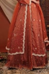 Buy_Farha Syed_Rust Chanderi Silk, Organza Embroidery, Sequins, Zari, Gota Kurta And Skirt Set 