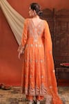 Shop_Farha Syed_Orange Chanderi Silk, Organza Embroidery, Zari, Sequins V-neck Anarkali Set _at_Aza_Fashions
