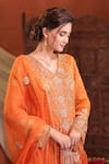 Farha Syed_Orange Chanderi Silk, Organza Embroidery, Zari, Sequins V-neck Anarkali Set _Online_at_Aza_Fashions