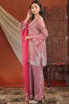 Shop_Farha Syed_Lavender Chanderi Silk, Organza Embroidery, Sequins, Metallic Thread Kurta Set _Online_at_Aza_Fashions