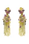 Shop_House Of D"Oro_Green Beads, Stones Fleuria Beaded Tassel Drop Earrings _at_Aza_Fashions