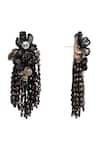 House Of D"Oro_Black Beads, Stones Blossique Beaded Tassel Embellished Earrings _Online_at_Aza_Fashions