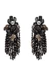 Shop_House Of D"Oro_Black Beads, Stones Blossique Beaded Tassel Embellished Earrings _at_Aza_Fashions