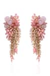 Shop_House Of D"Oro_Pink Beads, Stones Floree Beaded Cluster Drop Earrings _at_Aza_Fashions