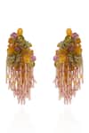 Shop_House Of D"Oro_Multi Color Beads, Stones Beaded Cluster And Fringe Drop Earrings _at_Aza_Fashions