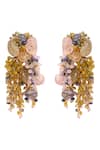 Shop_House Of D"Oro_Multi Color Beads, Gemstones Florelle And Cluster Dangler Earrings _at_Aza_Fashions
