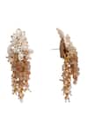 Shop_House Of D"Oro_Peach Beads, Pearls Magnolia And Stone Embellished Earrings _at_Aza_Fashions