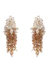 House Of D"Oro_Peach Beads, Pearls Magnolia And Stone Embellished Earrings _Online_at_Aza_Fashions