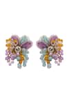 Shop_House Of D"Oro_Multi Color Beads, Stones Uniflora Cluster Multi-bead Stud Earrings _at_Aza_Fashions