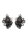 Shop_House Of D"Oro_Black Beads, Stones Calla Floral Beaded Cluster Stud Earrings _at_Aza_Fashions