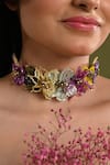 Buy_House Of D"Oro_Purple Beaded Floral Choker Necklace _Online_at_Aza_Fashions