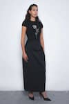 Buy_Leh Studios_Black Viscose, Polyester Embroidery, Sequins Round Neck Hana Rose Dress _Online_at_Aza_Fashions