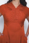 Shop_Leh Studios_Orange Cotton Beads V-neck Cap Sleeve Brillo Dress _Online_at_Aza_Fashions