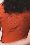 Leh Studios_Orange Cotton Beads V-neck Cap Sleeve Brillo Dress _at_Aza_Fashions