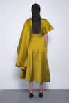 Shop_Leh Studios_Mustard Viscose, Polyester High Neck Velo Draped Asymmetrical Dress _at_Aza_Fashions