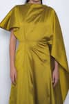 Shop_Leh Studios_Mustard Viscose, Polyester High Neck Velo Draped Asymmetrical Dress _Online_at_Aza_Fashions