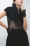 Leh Studios_Black Viscose, Polyester Lace V-, High Panel Dress _Online_at_Aza_Fashions