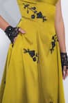 Leh Studios_Mustard Viscose, Polyester Embroidery Square Neck Kaika Floral Dress _at_Aza_Fashions