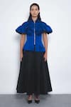 Buy_Leh Studios_Blue Viscose, Polyester Collared Cumulus Ruffled Peplum Top _at_Aza_Fashions