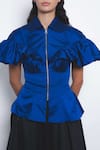 Buy_Leh Studios_Blue Viscose, Polyester Collared Cumulus Ruffled Peplum Top _Online_at_Aza_Fashions
